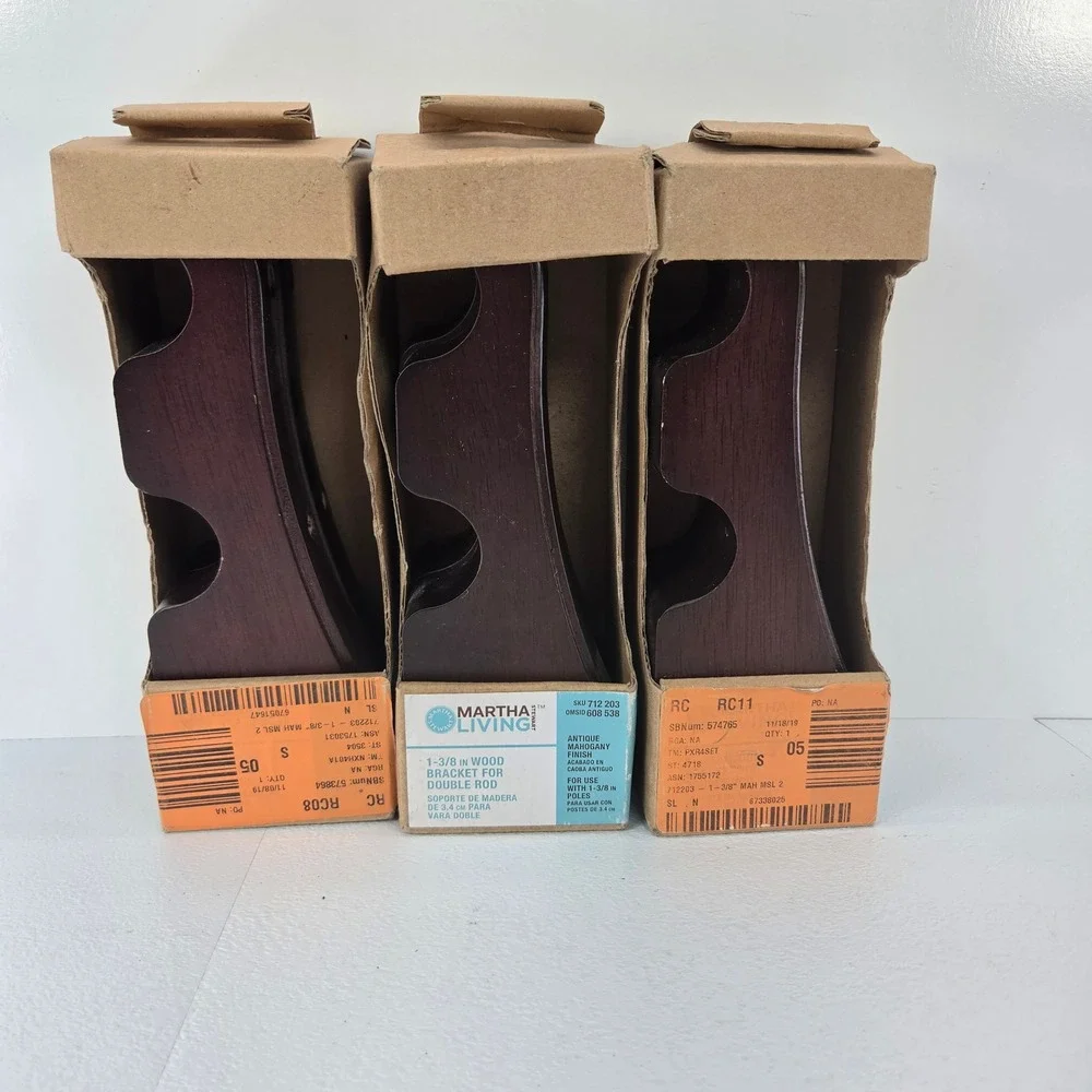3 Pk Martha Stewart Living 1-3/8 in Wood Bracket for Double Rod Antique Mahogany